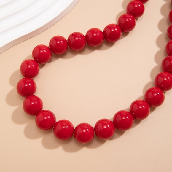 Red Beaded Statement Necklace Fall 2025 - Picture 3 of 5